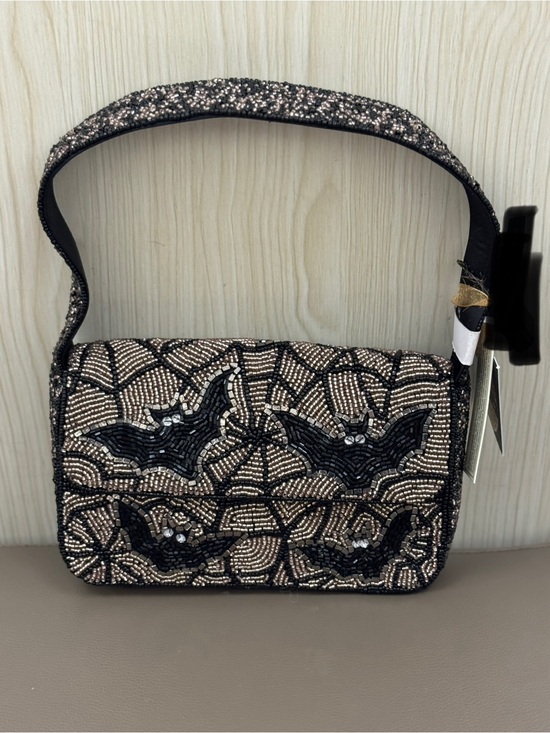Handbags - Beaded Black and Champagne Bat Motif Shoulder Bag
